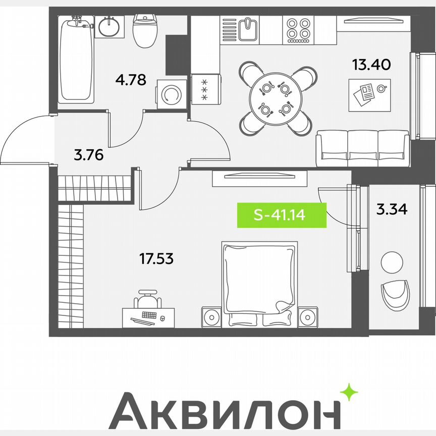 1-к. квартира, 41,1 м², 3/12 эт.