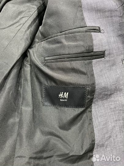 Новый серый льняной пиджак H&M 44-46