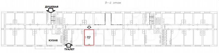 Комната 18,8 м² в 1-к., 9/9 эт.
