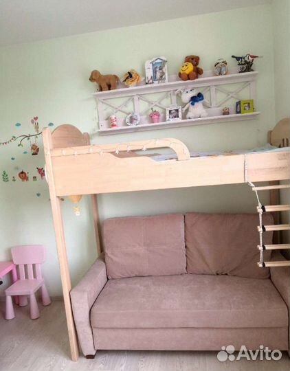 Кровать чердак массив с матрасом и лестницей