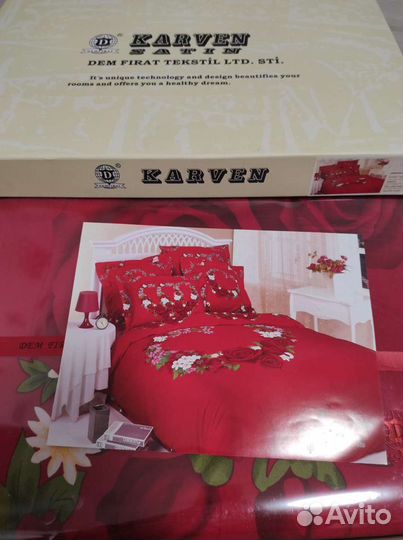 Постельное белье, сатин, евро, красный, сердце