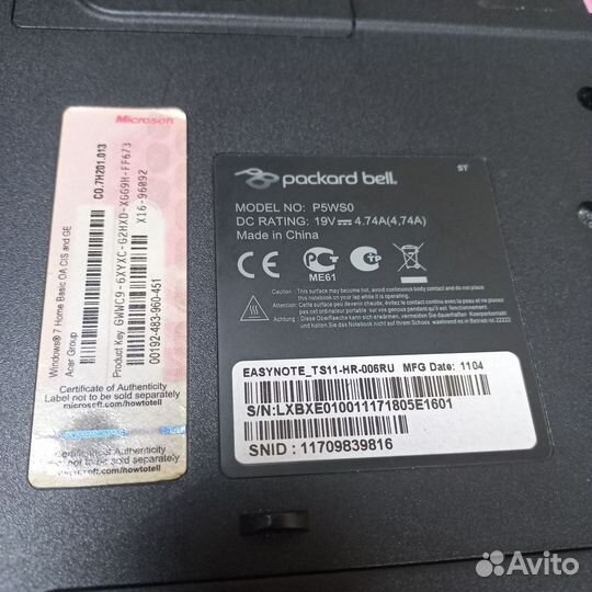 Ноутбук донор Packard Bell P5WS0 EasyNote TS11-HR