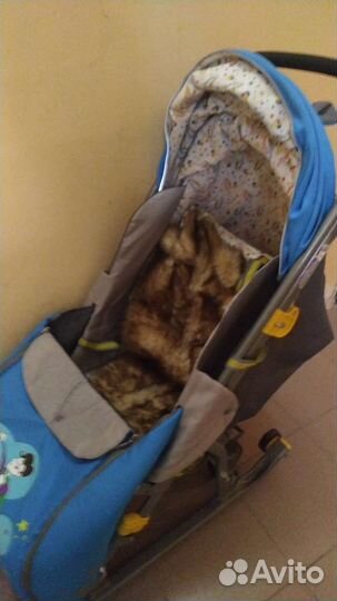 Детские санки коляска с колесами б/у