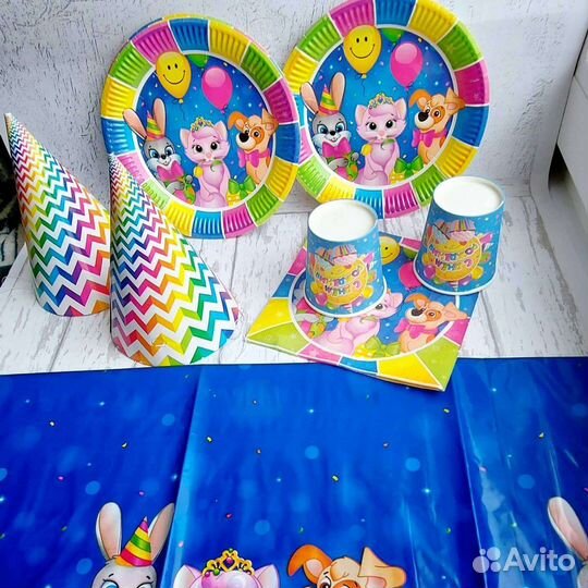 Милые зверята набор одноразовой посуды и атрибутик