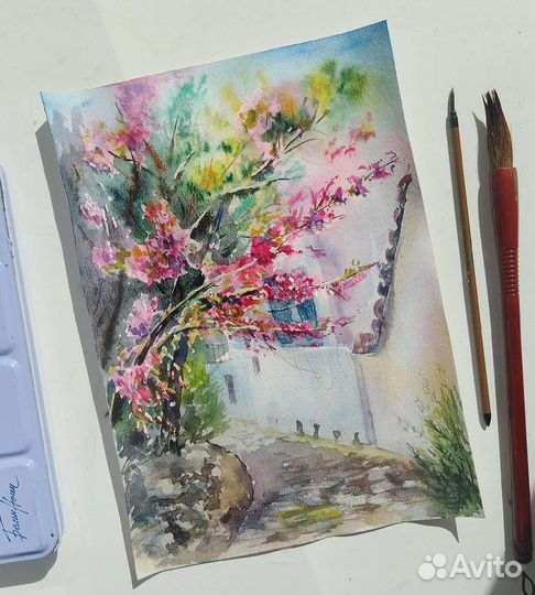 Летняя улочка, рисунок, картина