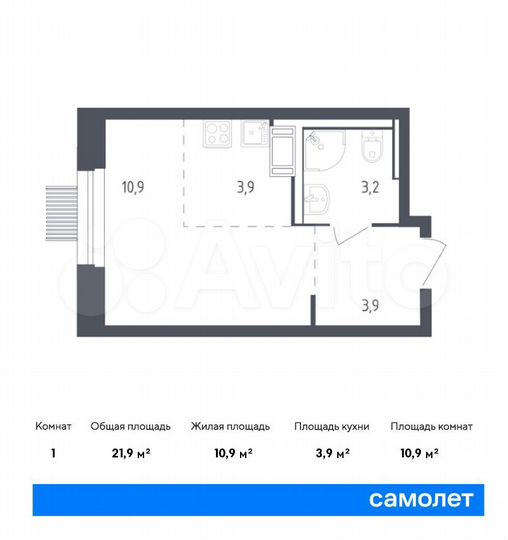 Квартира-студия, 21,9 м², 12/12 эт.
