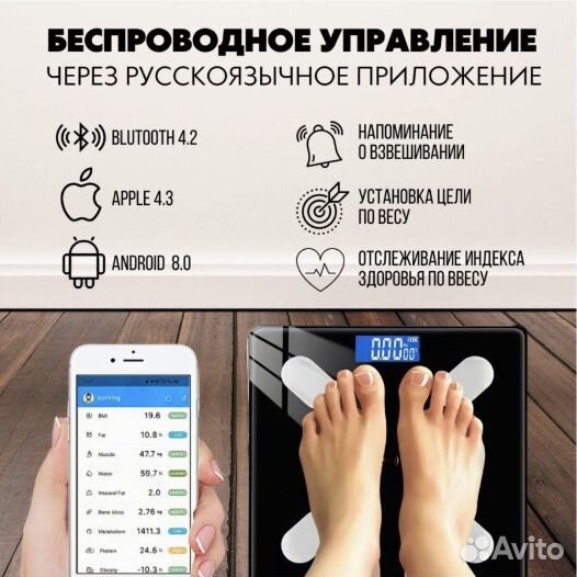 Умные весы с Bluetooth напольные электронные