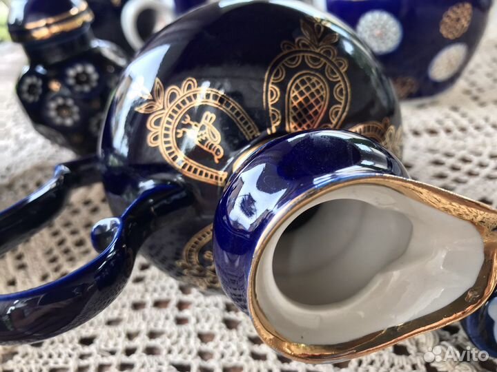 Фарфор Кобальт Кувшин Чайница Блюдце