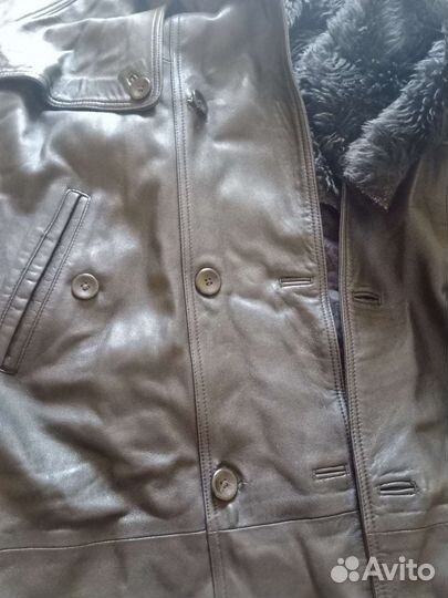 Пальто мужское кожаное с утеплитем
