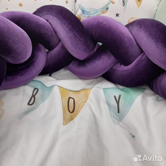 Бортики в детскую кроватку коса цвет фиолетовый