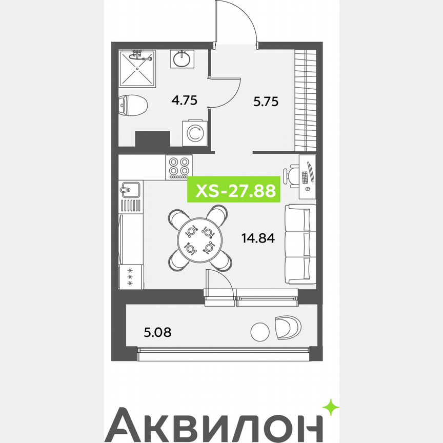 Квартира-студия, 27,9 м², 6/12 эт.