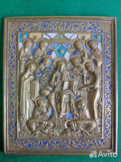 Литая икона Тронный Спас. Седьмица. Бронза. 19 век