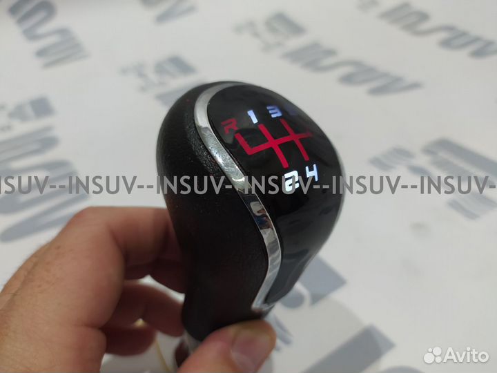 Ручка кпп кожа Led 2114 тип веста красн. свет+хром