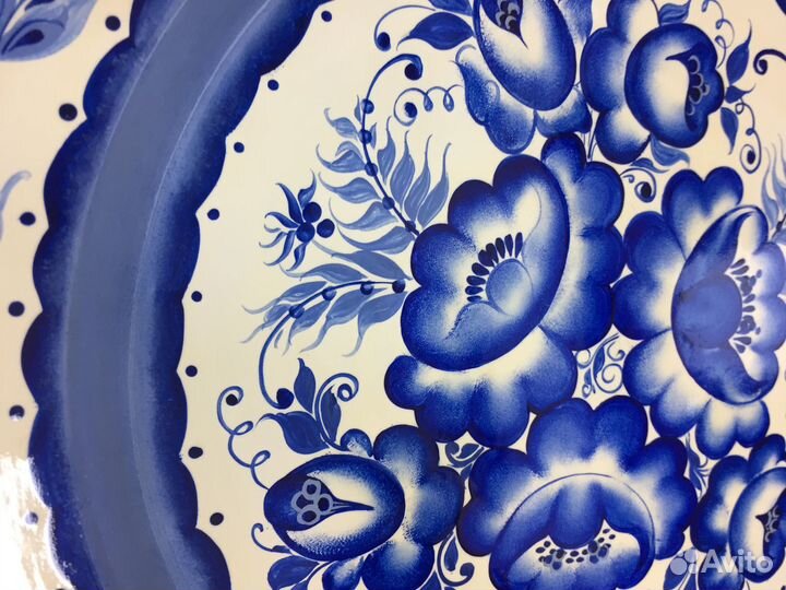 Поднос металл авторская роспись гжель