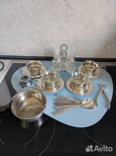 Подстаканник с блюдцем, мнц, ложки