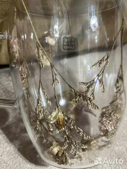 Кружка с двойными стенками с сухоцветами 2 шт