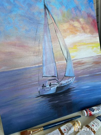 Картина маслом Парусник на закате