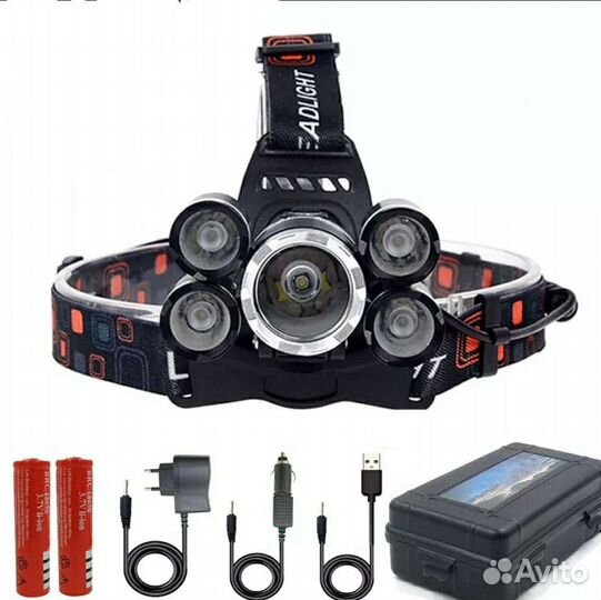 Налобный фонарик T6 5 led комплект