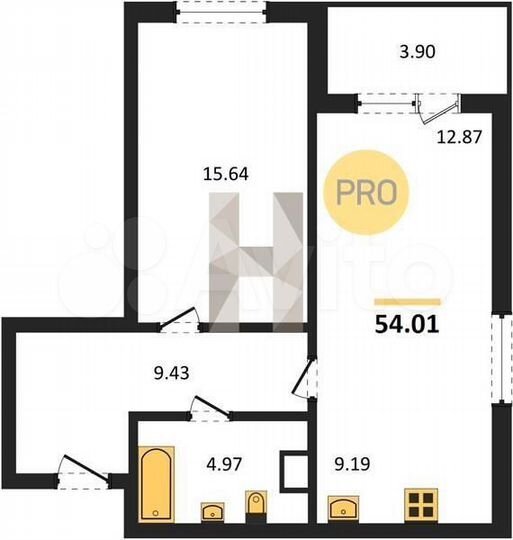 1-к. квартира, 54 м², 6/18 эт.