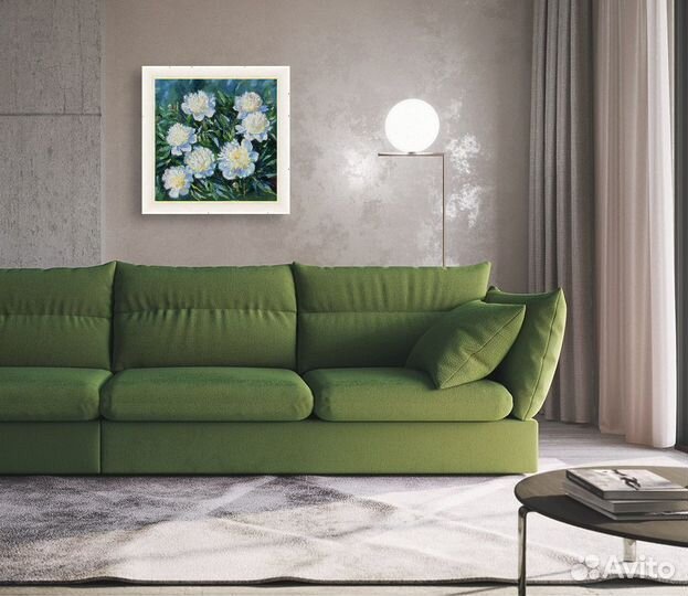 Картина маслом. Хоровод белых пионов