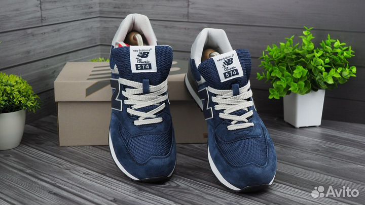 New balance 574 синие Кроссовки мужские лух