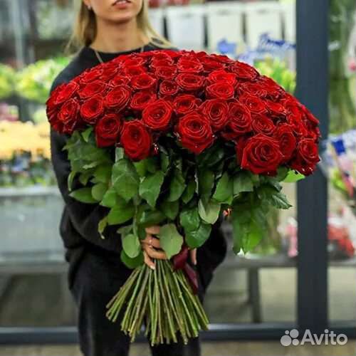 Огромный букет красных роз 101 51 роза 90 см