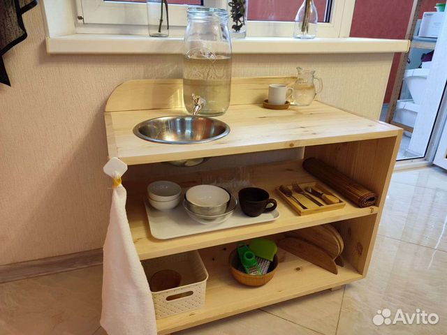 Детская мойка-стелаж монтессори(натуральное дерево