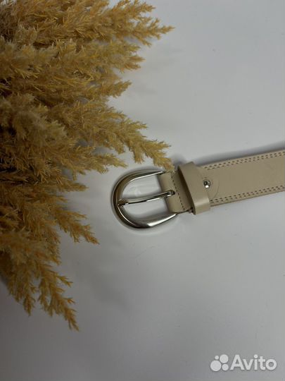 Ремень бежевый светлый из натуральной кожи