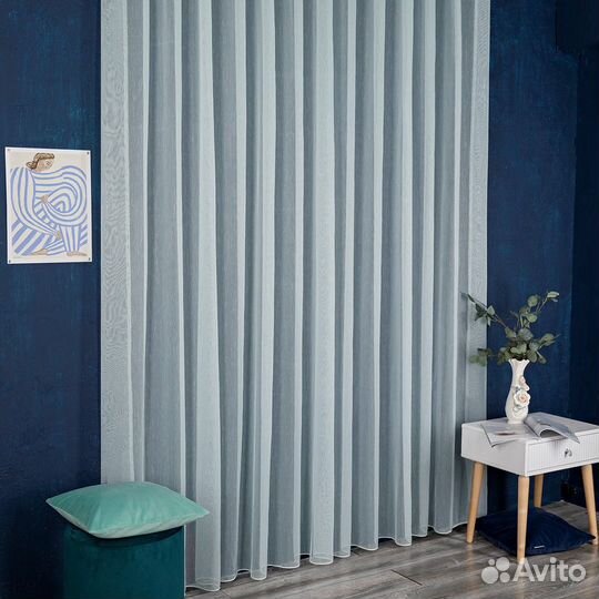 Тюль Бамбук бирюзовый готовый на окна пошив