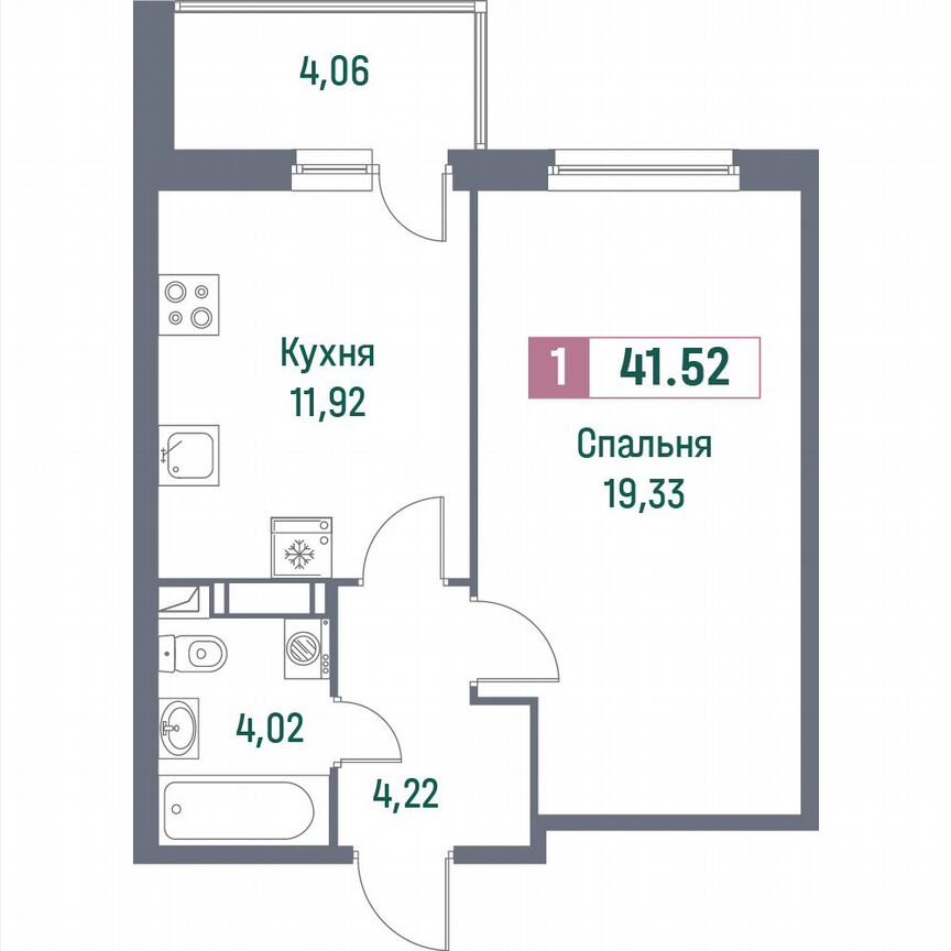 1-к. квартира, 41,8 м², 6/16 эт.