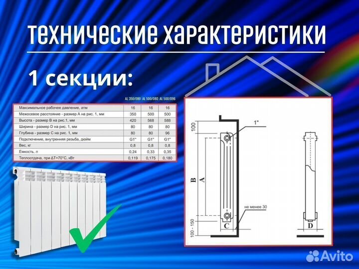 Радиатор алюминиевый 350/80 Wattson