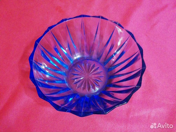 Ваза для фруктов голубой хрусталь