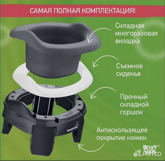 Горшок детский складной дорожный 3 в 1 HandyPotty