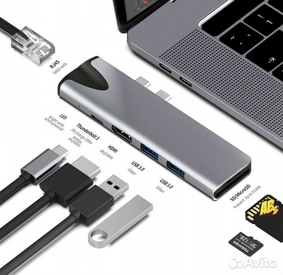 USB-C переходник на 7 портов RJ45 для MacBook