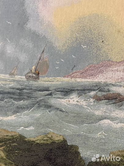 Картина парусник в бухте