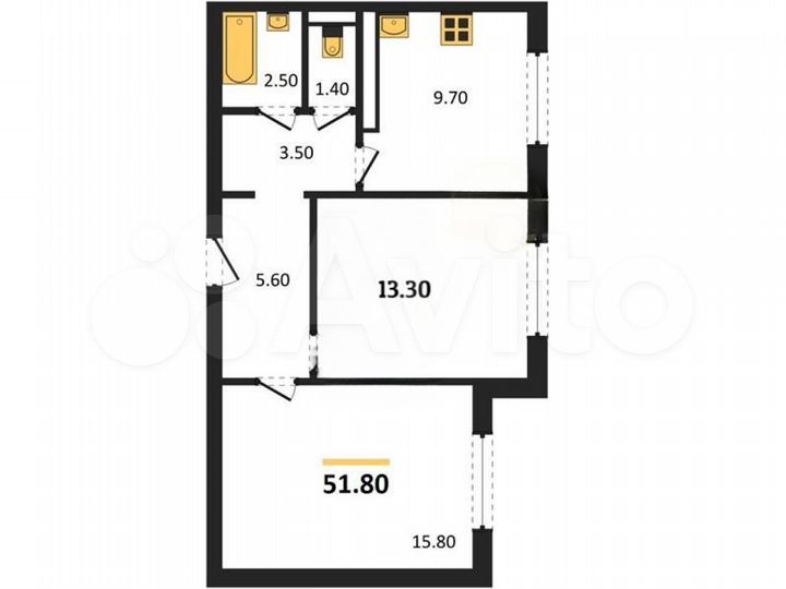 2-к. квартира, 51,8 м², 2/17 эт.