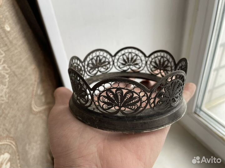 Подставка под сахарницу СССР посеребрение скань