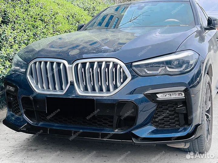 Губа передняя BMW X6 G06 дорест черный глянец