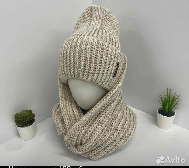 Шапка плюс снуд, зима, женские