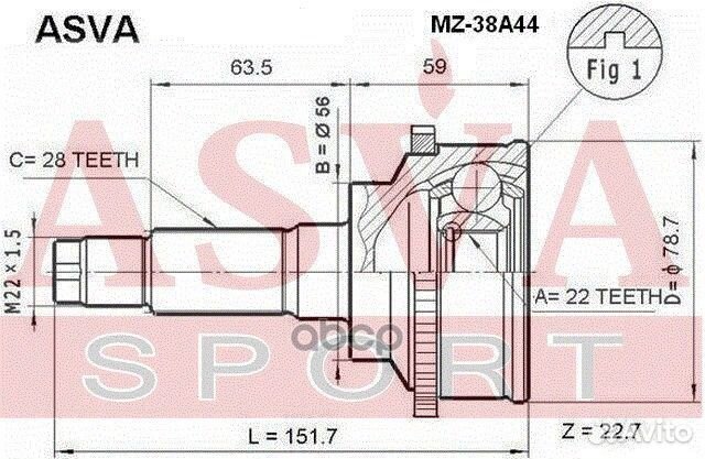 Шрус внешний прав/лев MZ38A44 asva
