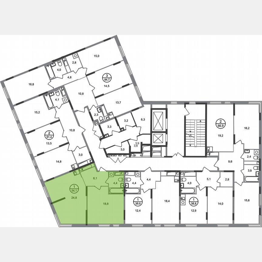 1-к. квартира, 54,1 м², 13/17 эт.