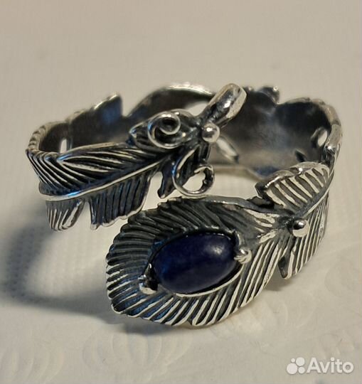 Серьги и кольцо безразмерное лазурит серебрение