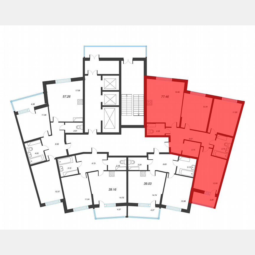 3-к. квартира, 79,1 м², 10/22 эт.