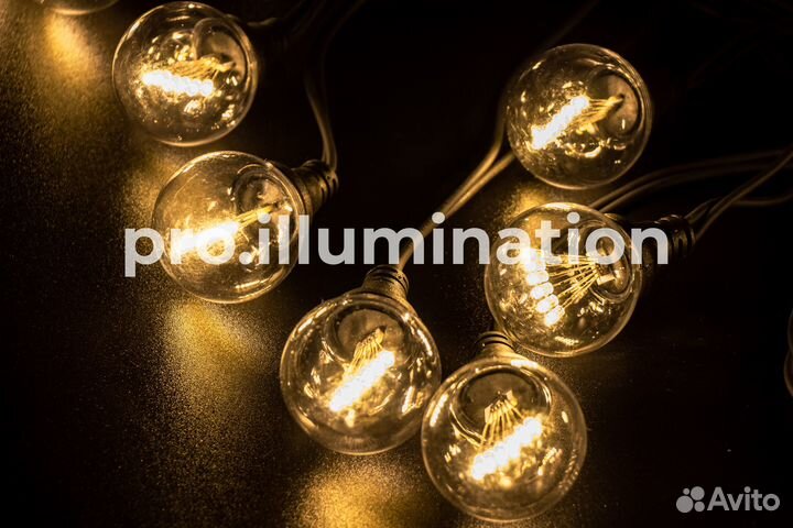 Гирлянда винтаж, 10м, черная, тепл.белый, teamprof