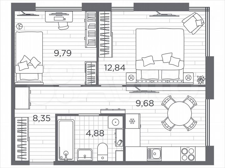 2-к. квартира, 45,5 м², 1/5 эт.
