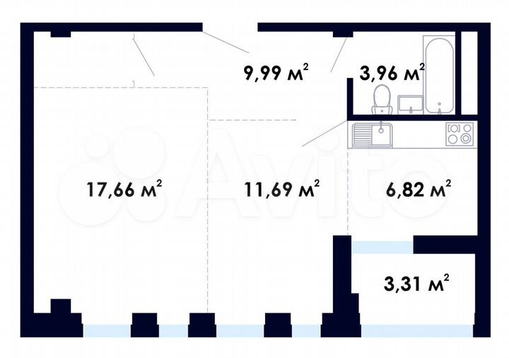 2-к. квартира, 53,4 м², 3/9 эт.