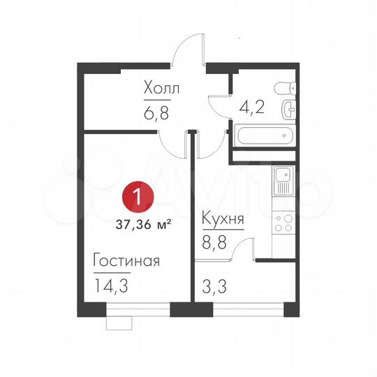 1-к. квартира, 37,4 м², 16/19 эт.