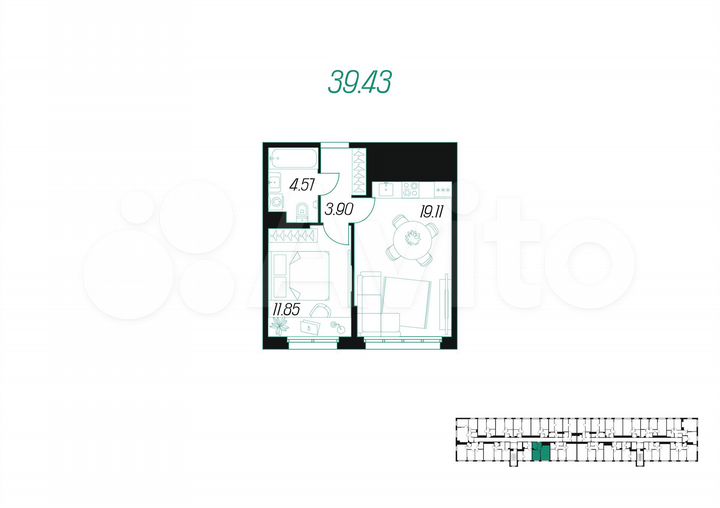 1-к. квартира, 39,4 м², 4/10 эт.