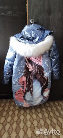 Пуховик пальто зимнее для девочки с принтом
