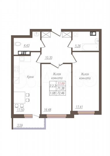 2-к. квартира, 72,5 м², 12/19 эт.